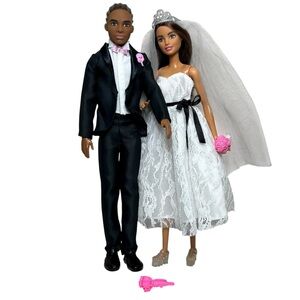 Barbie (2014) & Ken (2016) Dolls African American Bride & Groom Set Collectible
